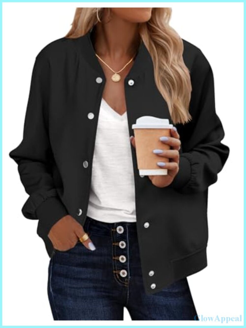 Zeagoo Bomber Jacket Women's Varsity Casual Button Down with Pockets